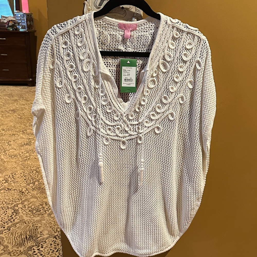 Lilly Pulitzer s/m brand new White Crochet Women sweater Top